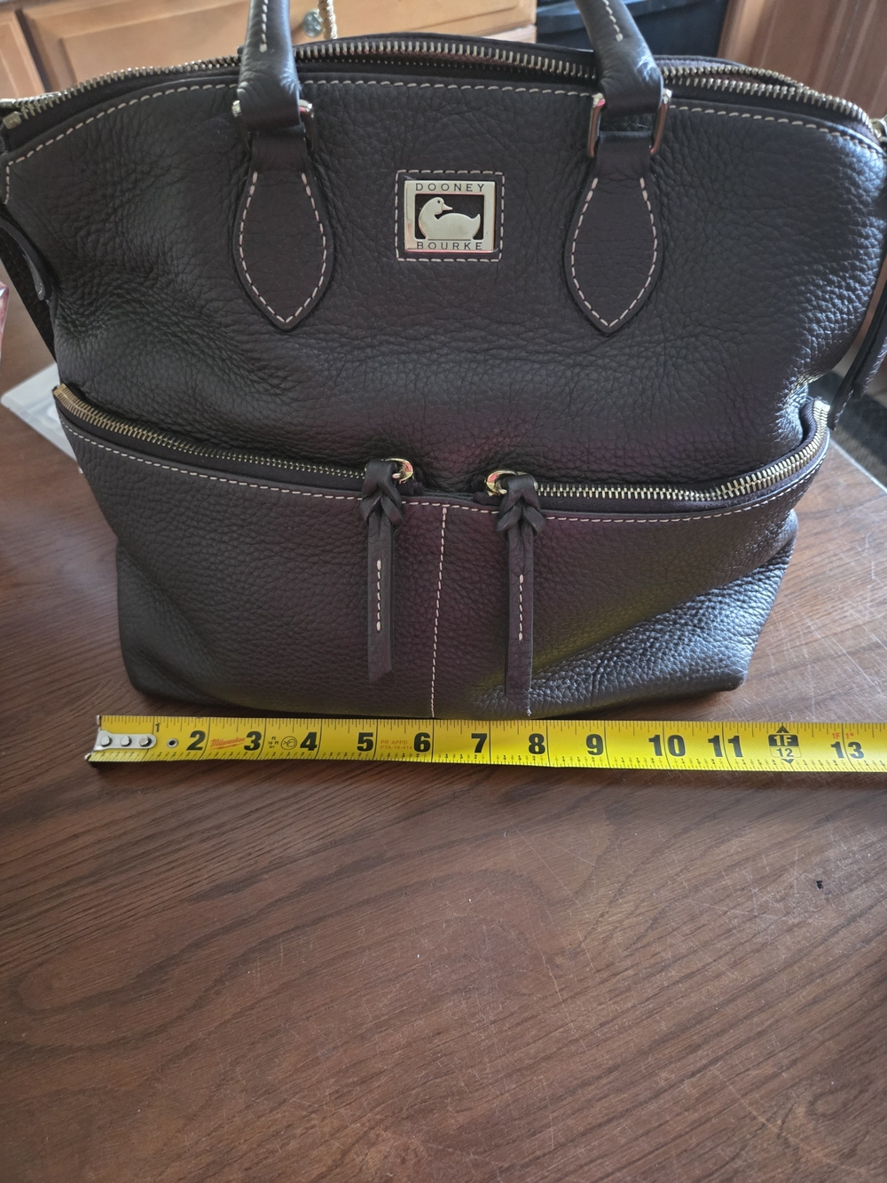 Dooney & Bourke Pebble Leather Satchel Bag in Dark Brown - Picture 4 of 10